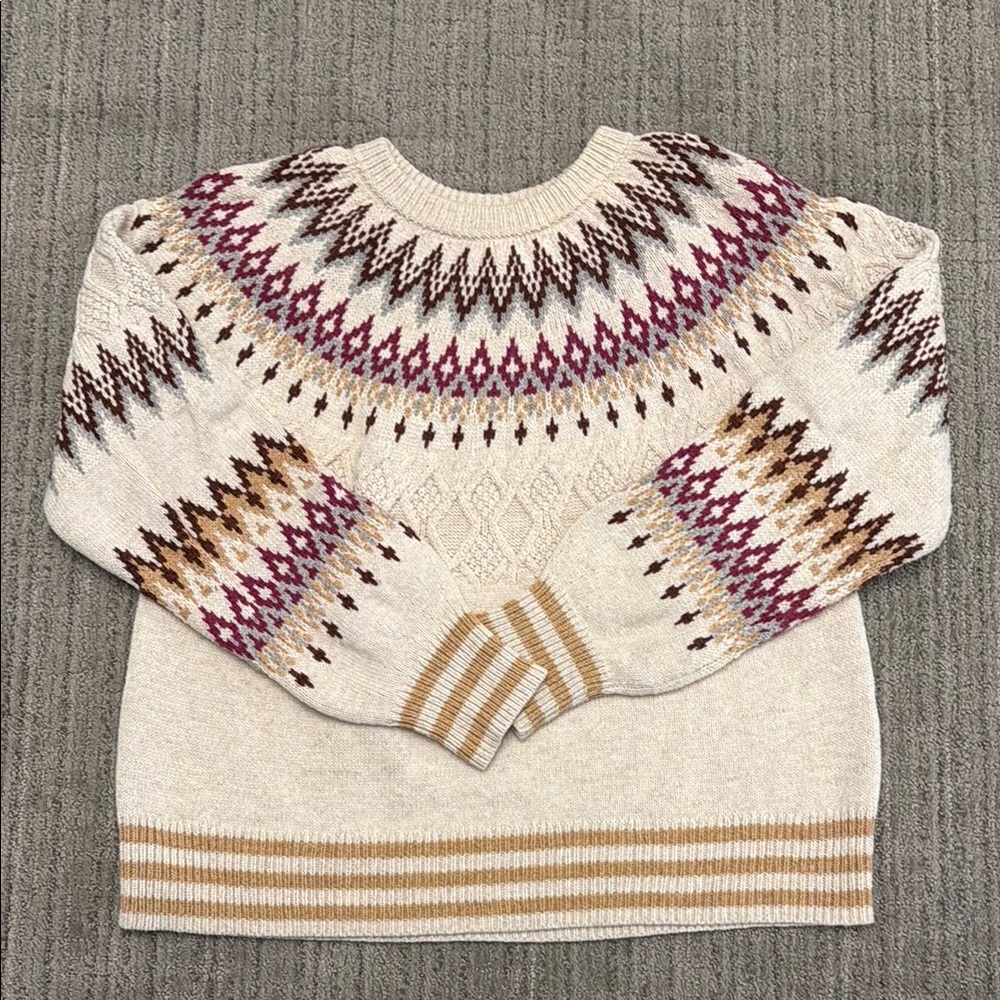Sundance Cream Fair Isle Knit Sweater with Pink and Brown Accents